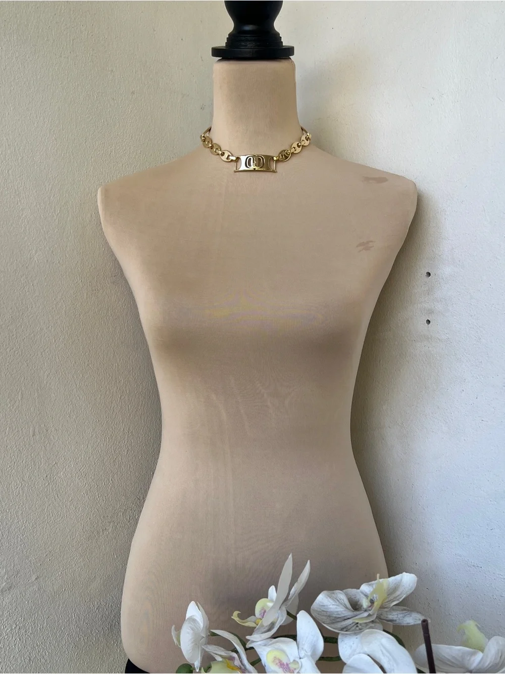 Custom Vintage Ferragamo Vara Hardware Statement Choker in Gold 15.5”